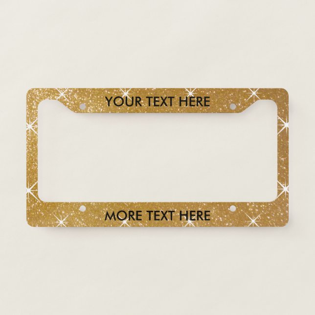 Glamorous faux gold glitter license plate frame (Front)