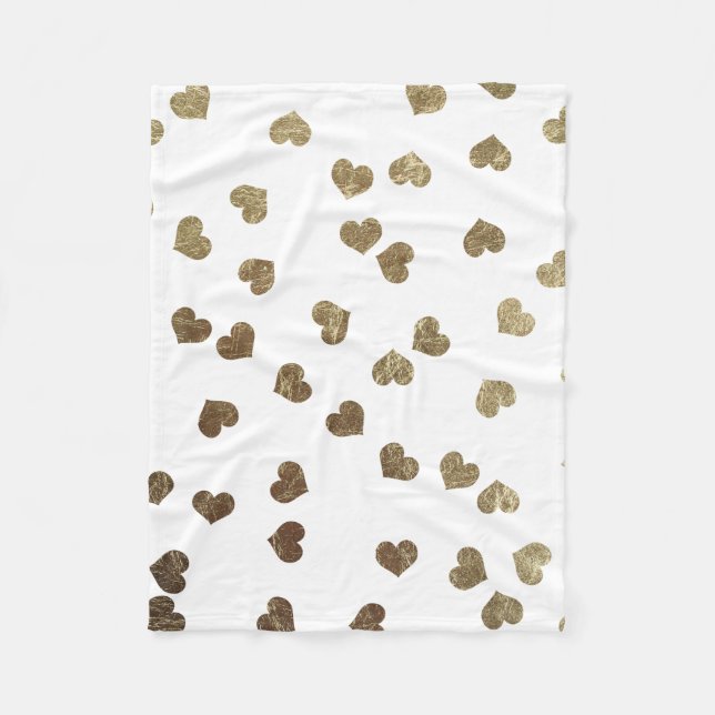 Glamorous Faux Gold Hearts Pattern Fleece Blanket (Front)