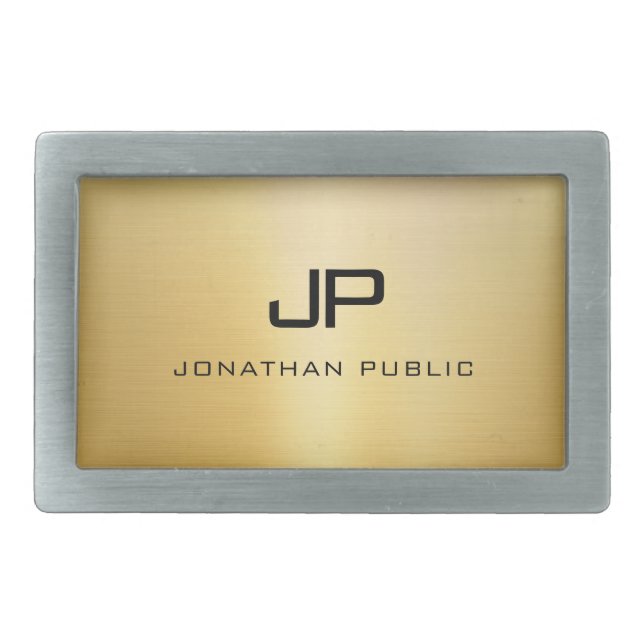 Glamorous Faux Gold Look Modern Monogrammed Belt Buckle (Front)