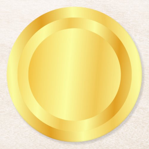 Glamorous Faux Gold Metallic Look Template Round Paper Coaster