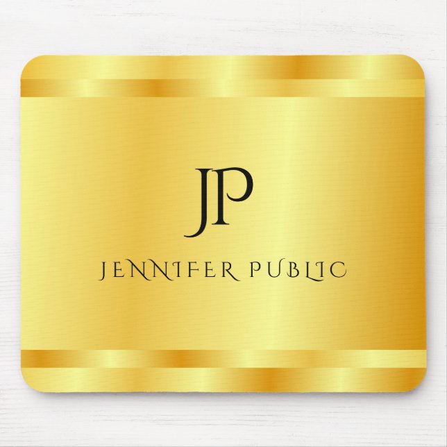 Glamorous Faux Gold Modern Elegant Monogrammed Mouse Pad (Front)