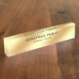 Glamorous Faux Gold Modern Elegant Template Desk Name Plate