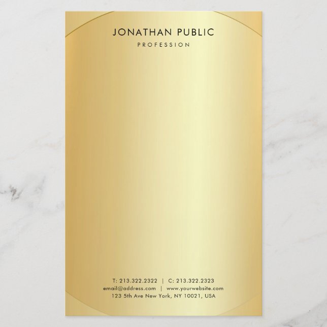 Glamorous Faux Gold Modern Minimalist Template Stationery (Front)