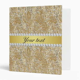 Glamorous Faux Gold Sequins and Diamonds 3 Ring Binder