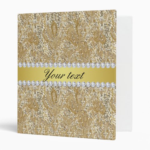 Glamorous Faux Gold Sequins and Diamonds 3 Ring Binder