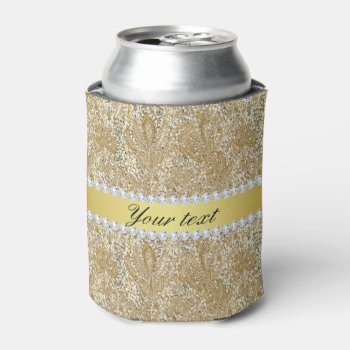 Glamorous Faux Gold Sequins And Diamonds Can Cooler by glamgoodies at Zazzle