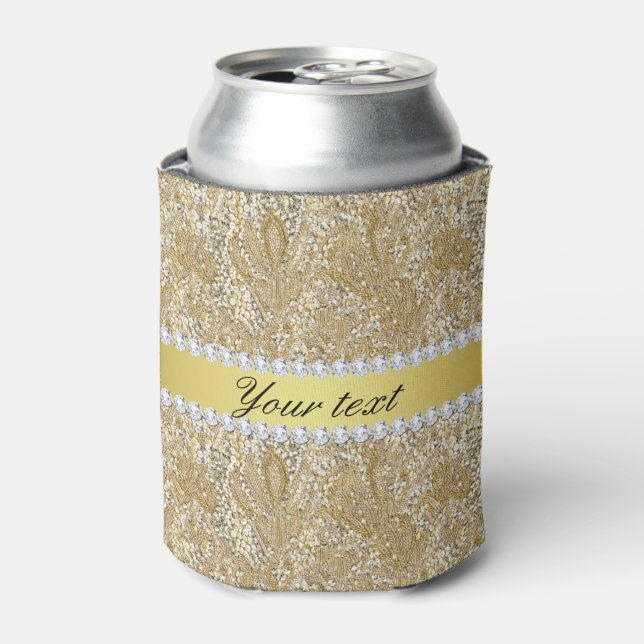 Glamorous Faux Gold Sequins and Diamonds Can Cooler (Can Front)