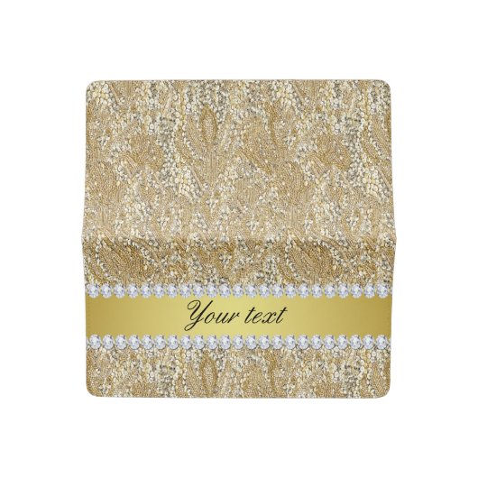 Glamorous Faux Gold Sequins and Diamonds Checkbook Cover (Open)