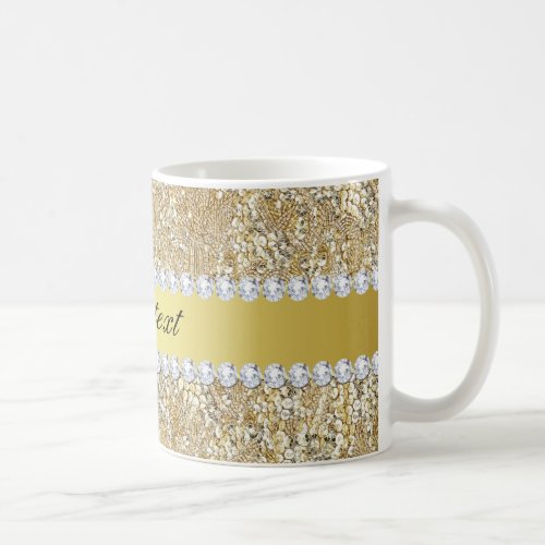 Glamorous Faux Gold Sequins and Diamonds Coffee Mug