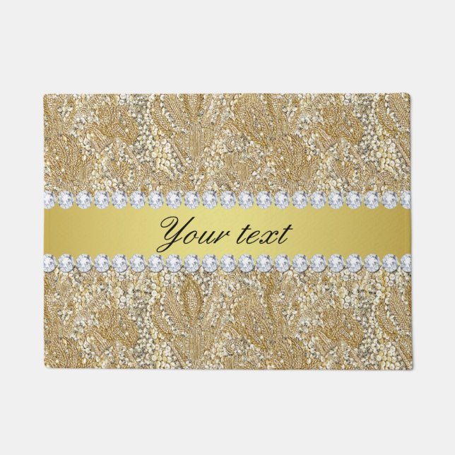 Glamorous Faux Gold Sequins and Diamonds Doormat (Front)