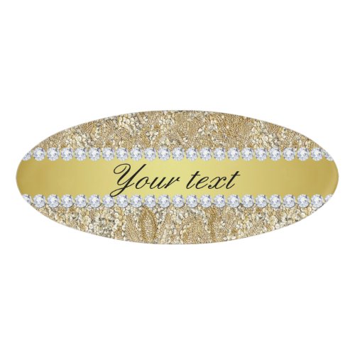 Glamorous Faux Gold Sequins and Diamonds Name Tag