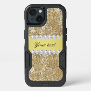 Glamorous Faux Gold Sequins and Diamonds iPhone 13 Case