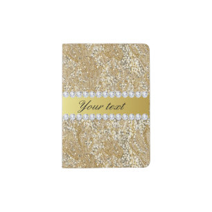 Glamorous Faux Gold Sequins and Diamonds Passport Holder