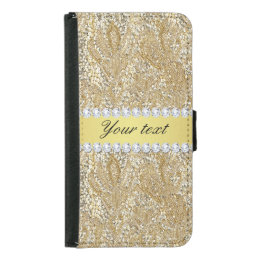 Glamorous Faux Gold Sequins and Diamonds Wallet Phone Case For Samsung Galaxy S5