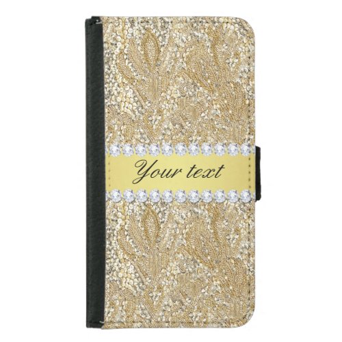 Glamorous Faux Gold Sequins and Diamonds Wallet Phone Case For Samsung Galaxy S5
