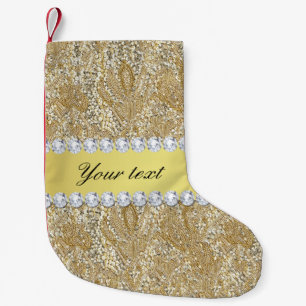 Glamorous Faux Gold Sequins and Diamonds Small Christmas Stocking