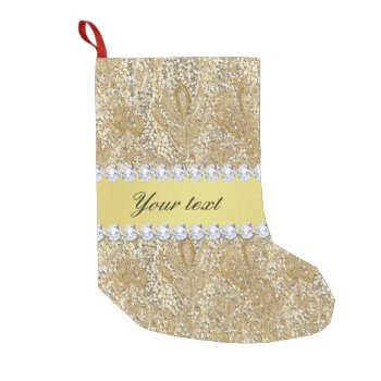 Glamorous Faux Gold Sequins And Diamonds Small Christmas Stocking by glamgoodies at Zazzle