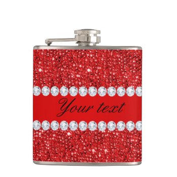 Glamorous Faux Red Sequins And Diamonds Flask by glamgoodies at Zazzle