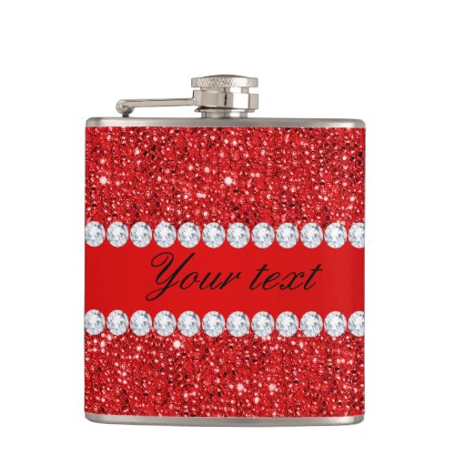 Glamorous Faux Red Sequins and Diamonds Flask