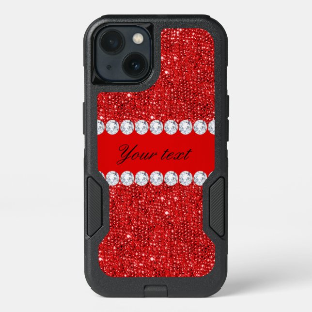 Glamorous Faux Red Sequins and Diamonds Otterbox iPhone Case (Back)