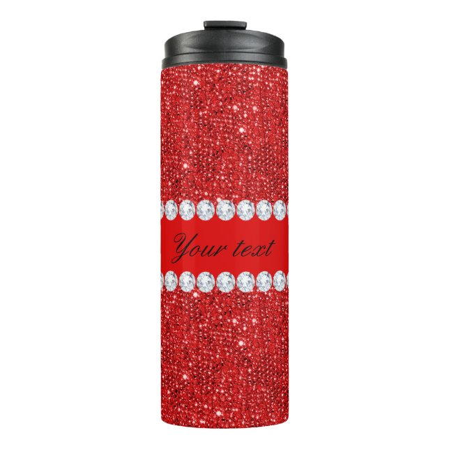Glamorous Faux Red Sequins and Diamonds Thermal Tumbler (Front)