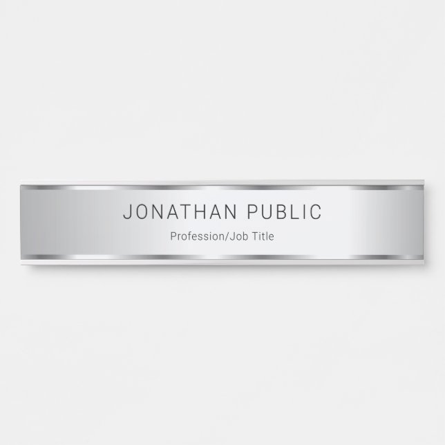 Glamorous Faux Silver Elegant Modern Template Door Sign (Front)
