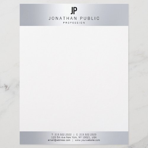 Glamorous Faux Silver Initial Professional Modern Letterhead