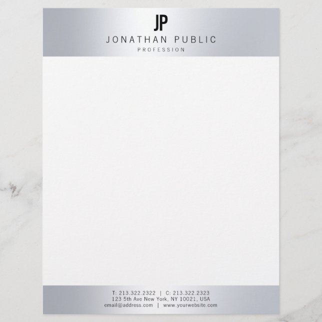 Glamorous Faux Silver Initial Professional Modern Letterhead (Front)