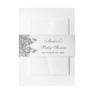Glamorous Faux Silver Sequins Bow Baby Shower Invitation Belly Band