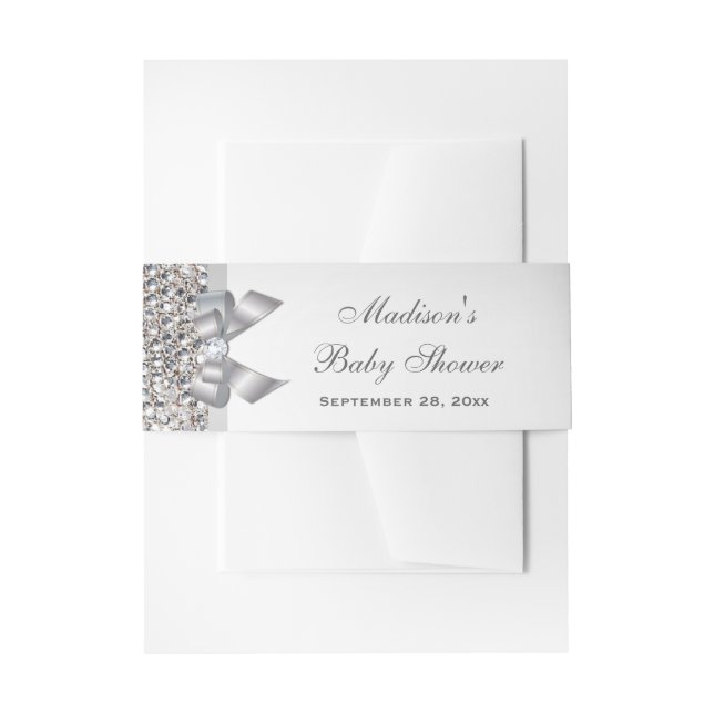 Glamorous Faux Silver Sequins Bow Baby Shower Invitation Belly Band (Front Example)
