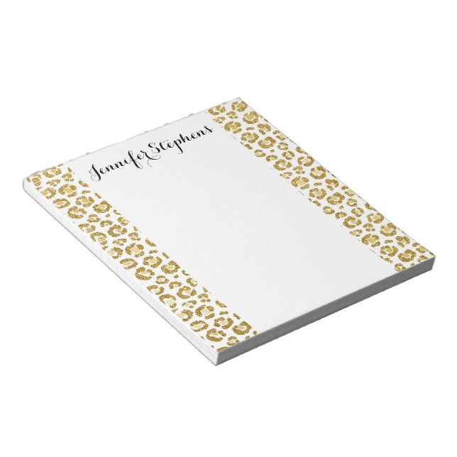 Glamorous Faux Sparkly Gold Leopard Notepad (Angled)