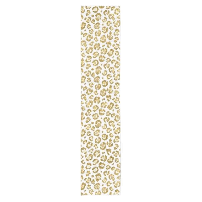 Glamorous Faux Sparkly Gold Leopard Short Table Runner (Front)