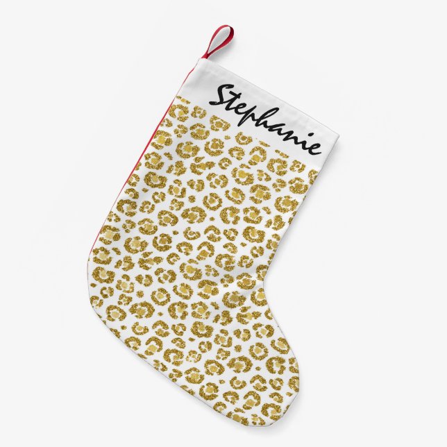 Glamorous Faux Sparkly Gold Leopard Small Christmas Stocking (Front (Hanging))