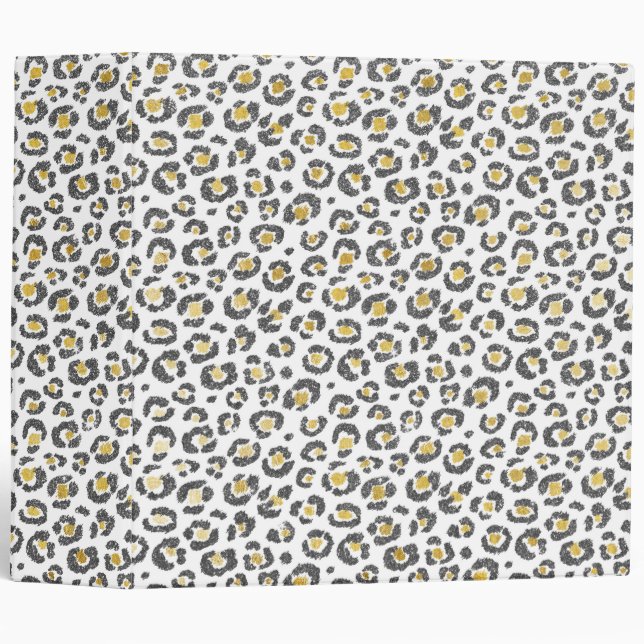 Glamorous Faux Sparkly Gold & Silver Leopard 3 Ring Binder (Front/Spine)