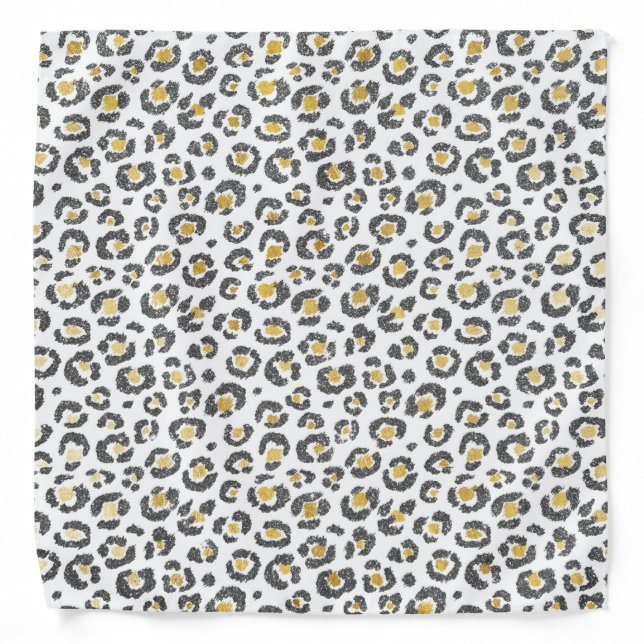 Glamorous Faux Sparkly Gold & Silver Leopard Bandana (Front)
