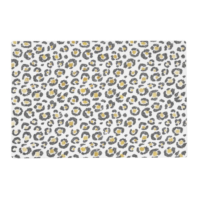 Glamorous Faux Sparkly Gold & Silver Leopard Placemat (Front)