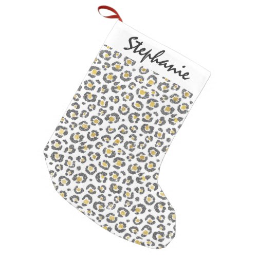 Glamorous Faux Sparkly Gold  Silver Leopard Small Christmas Stocking