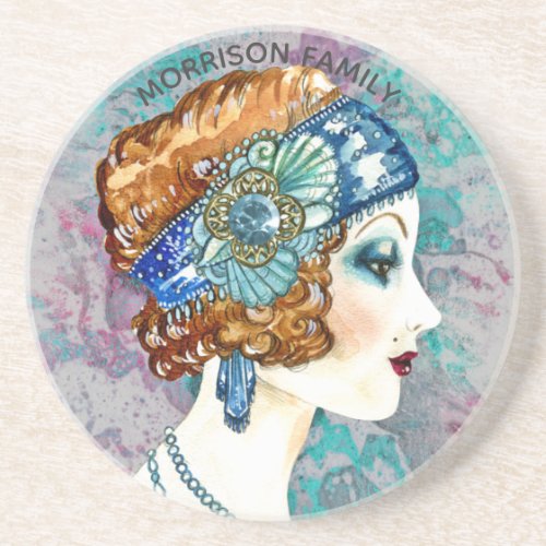 Glamorous Flapper Girl Custom Sandstone Coaster