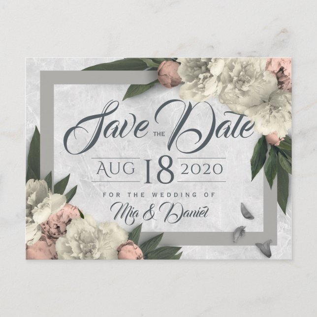 Glamorous Floral Peonies Design Save The Date Postcard (Front)