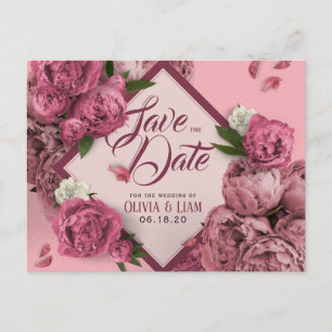 Glamorous Floral Peonies Design Save The Date Postcard