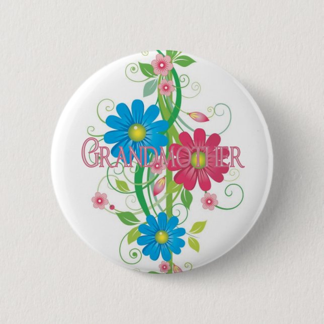 Glamorous flowers Grandmother Pinback Button (Front)