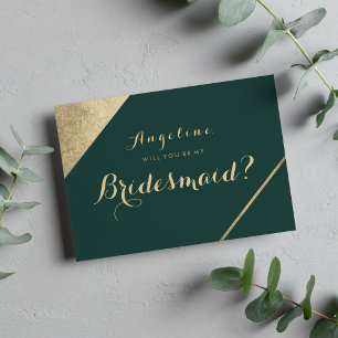 Glamorous forest green gold chic Bridesmaid Invitation