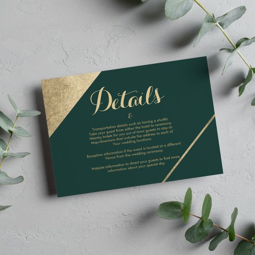 Glamorous forest green gold chic Details Enclosure Card