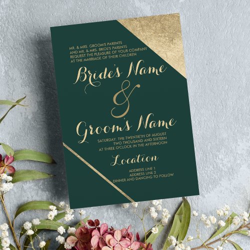 Glamorous forest green gold chic Wedding Invitation