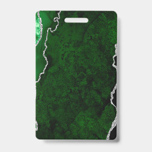 Glamorous Forest Green Marble Chic Silver Glitter Badge