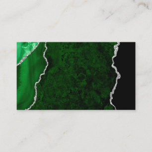 Glamorous Forest Green Marble Chic Silver Glitter Business Card
