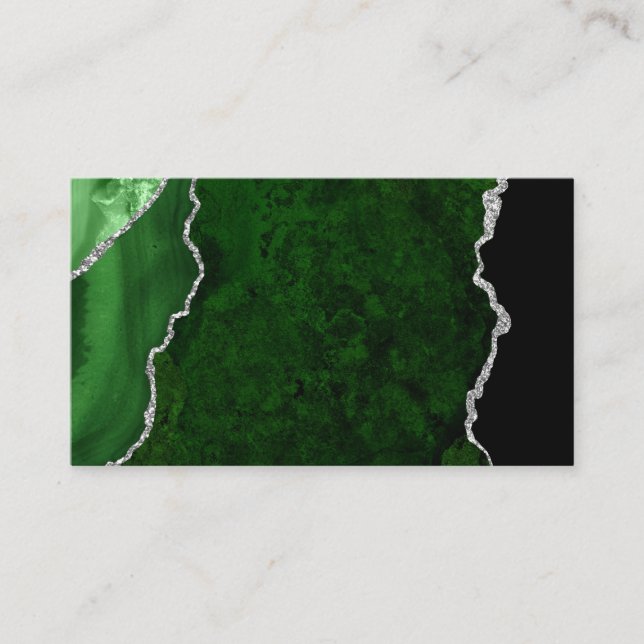 Glamorous Forest Green Marble Chic Silver Glitter Business Card (Front)
