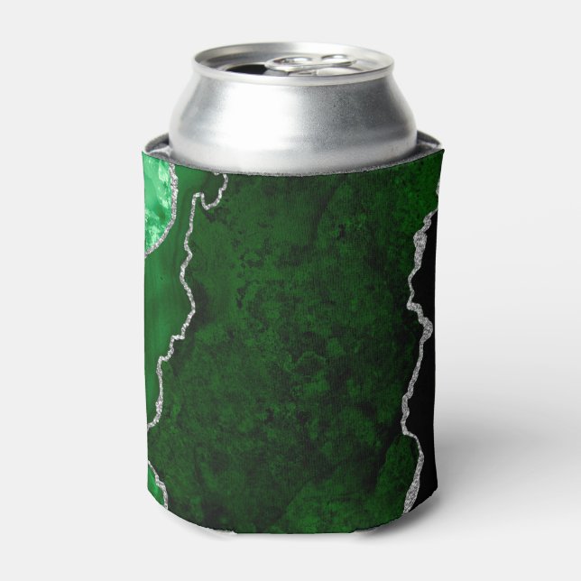 Glamorous Forest Green Marble Chic Silver Glitter Can Cooler (Can Front)