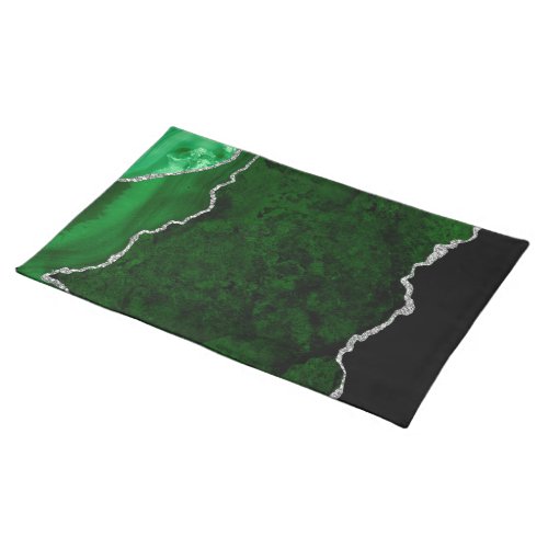 Glamorous Forest Green Marble Chic Silver Glitter Cloth Placemat