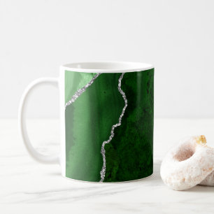 Glamorous Forest Green Marble Chic Silver Glitter Coffee Mug